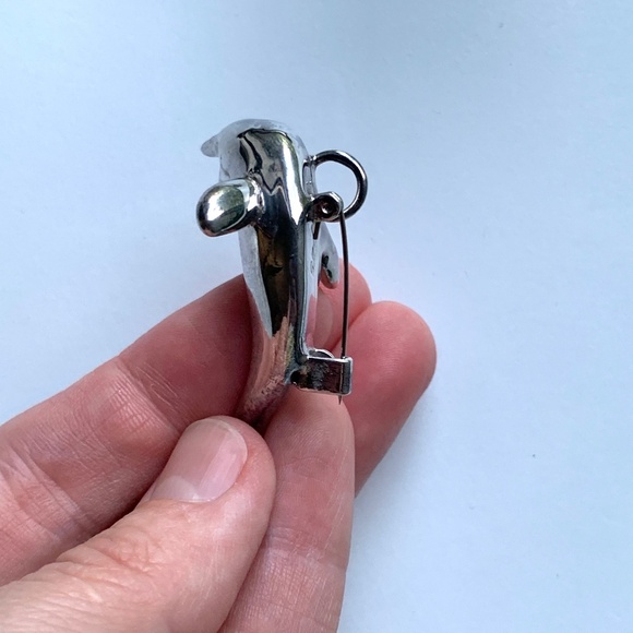 925 Sterling Silver Dolphin Pin/Charm with Silver-Tone Dolphin Earrings - Picture 4 of 10